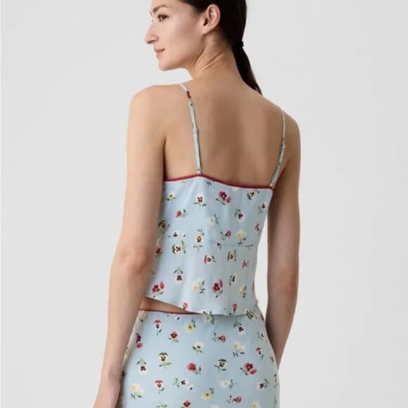 Gap x Doen Cropped Floral Cami Medium Dublin Blue Floral Print - NWT - Picture 3 of 4